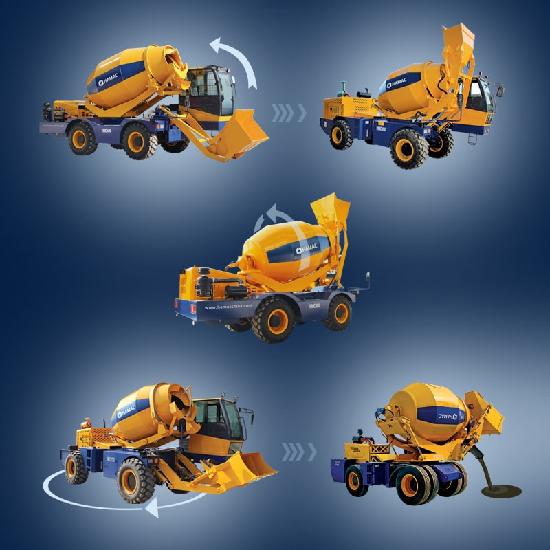 Self-loading concrete mixer